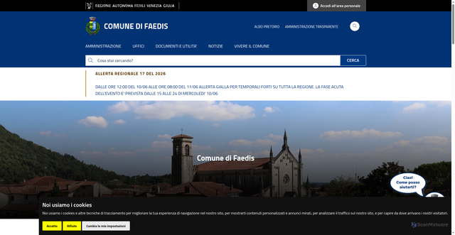 Security scan screenshot of https://www.comune.faedis.ud.it