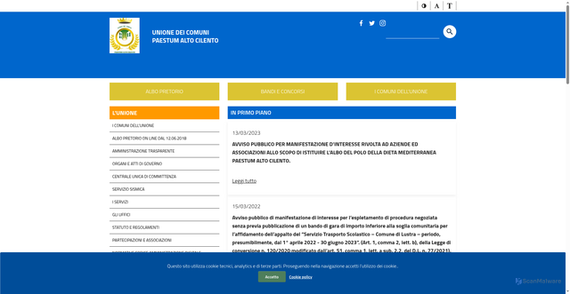 Security scan screenshot of https://www.unionecomunialtocilento.sa.it/
