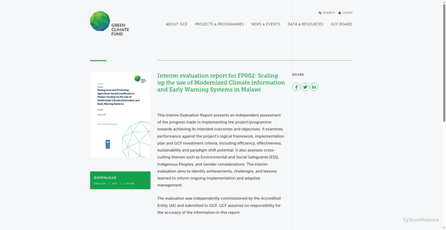 Security scan screenshot of https://www.greenclimate.fund/document/interim-evaluation-report-fp002-scaling-use-modernized-climate-information-and-early