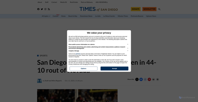 Security scan screenshot of https://timesofsandiego.com/sports/2025/10/11/san-diego-state-scores-early-often-44-10-rout-nevada/