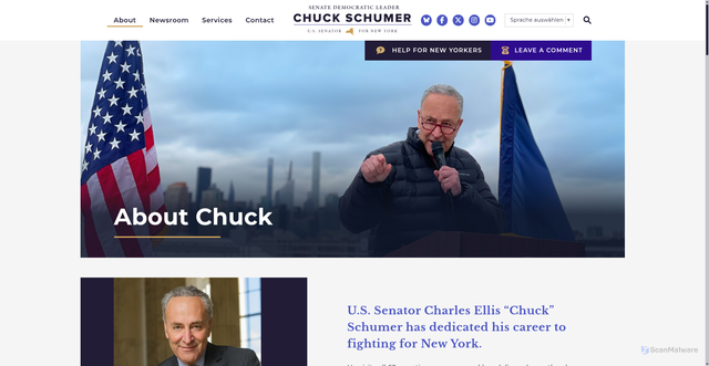 Security scan screenshot of https://www.schumer.senate.gov/about