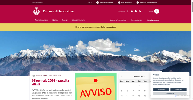 Security scan screenshot of https://www.comune.roccavione.cn.it/