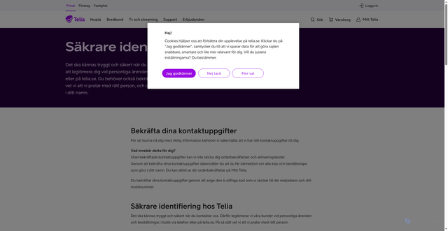 Security scan screenshot of https://www.telia.se/om/bekrafta-kontaktuppgifter
