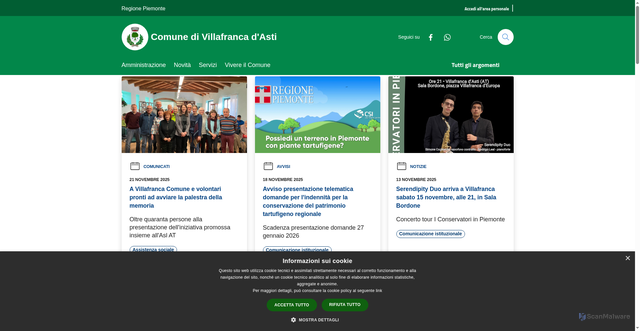 Security scan screenshot of https://www.comune.villafrancadasti.at.it/it