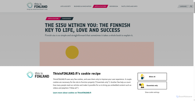 Security scan screenshot of https://finland.fi/arts-culture/sisu-within-finnish-key-life-love-success/