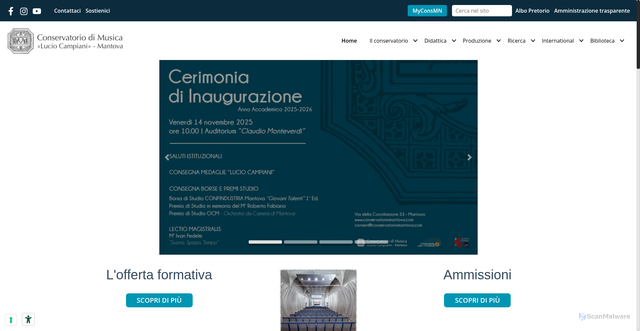 Security scan screenshot of https://www.conservatoriomantova.com/it/home