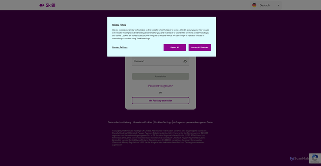 Security scan screenshot of https://account.skrill.com/