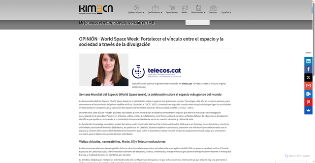 Security scan screenshot of https://kimglobal.com/es/noticia/opinion-%C2%B7-world-space-week-fortalecer-el-vinculo-entre-el-espacio-y-la-sociedad-a-traves-de-la-divulgacion/