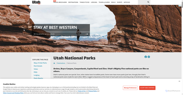 Security scan screenshot of https://www.utah.com/destinations/national-parks/