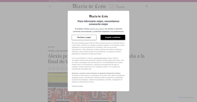 Security scan screenshot of https://www.diariodeleon.es/deportes/251028/2064348/0-1-alexia-pone-broche-pase-espana-final-liga-naciones.html