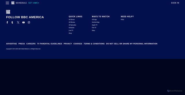 Security scan screenshot of https://www.bbcamerica.com/