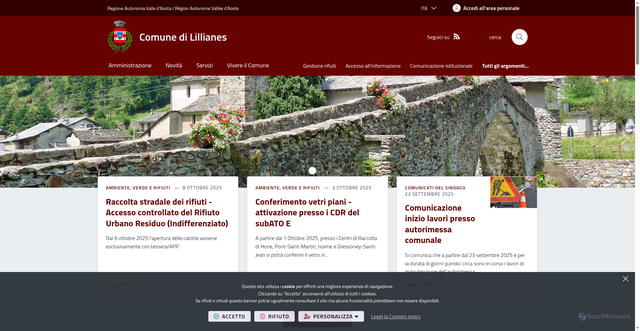 Security scan screenshot of https://www.comune.lillianes.ao.it/it-it/home