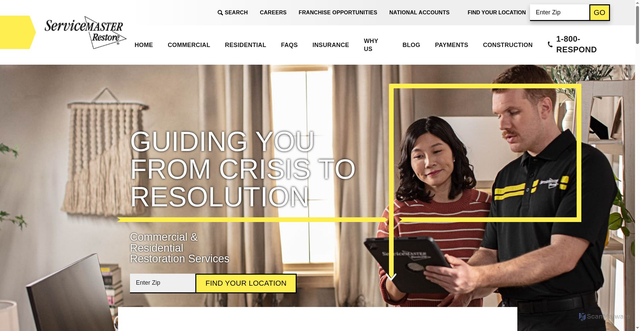 Security scan screenshot of https://www.servicemasterrestore.com
