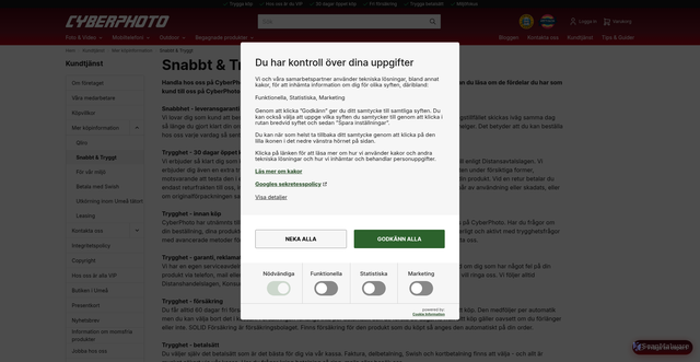 Security scan screenshot of https://www.cyberphoto.se/kundtjanst/mer-kopinformation/snabbt-och-tryggt