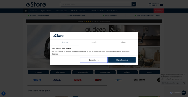 Security scan screenshot of https://estore.nu