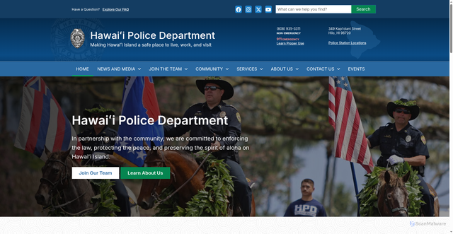 Security scan screenshot of https://www.hawaiipolice.gov/