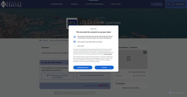 Security scan screenshot of https://old.monaco-privatebanking.com/fr/societe/lcl-le-credit-lyonnais.html