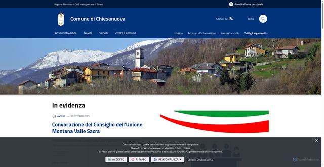Security scan screenshot of https://www.comune.chiesanuova.to.it/it-it/home