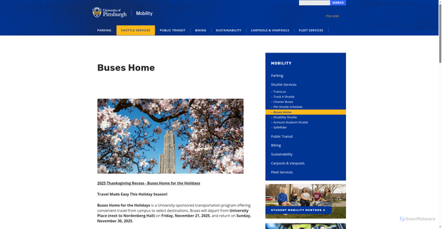 Security scan screenshot of https://www.pts.pitt.edu/mobility/shuttle-services/buses-home
