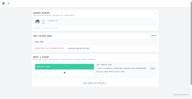 Security scan screenshot of https://newsletter.bytebytego.com/subscribe/79a01320-3239-4c53-8630-ff3ad3c8ef51/preferences?post_id=53a43dd0-b1ae-49f4-98f3-8d71c1f6d48a&last_resource_guid=Post%3A53a43dd0-b1ae-49f4-98f3-8d71c1f6d48a&utm_source=newsletter.bytebytego.com&utm_medium=newsletter&utm_campaign=agent-harness-explained-visually&_bhlid=740d9a35e75fe86171d00004498eb6baf7c82a3d&last_resource_guid=Post%3A53a43dd0-b1ae-49f4-98f3-8d71c1f6d48a&jwt_token=eyJ0eXAiOiJKV1QiLCJhbGciOiJIUzI1NiJ9.eyJzdWJzY3JpYmVyX2lkIjoiNzlhMDEzMjAtMzIzOS00YzUzLTg2MzAtZmYzYWQzYzhlZjUxIiwicHVibGljYXRpb25faWQiOiJmMjc5YzRiYy1lNjkzLTQ0ZmEtYTg0My1kM2Q2M2NhZTE3NjYiLCJhY2Nlc3NfdHlwZSI6InJlYWQtb25seSIsImV4cCI6MTc4ODE5MDI0MywiaXNzIjoiaHR0cHM6Ly9hcHAuYmVlaGlpdi5jb20iLCJpYXQiOjE3ODgwMTc0NDN9.uledJVw5ZHhPM_HsK65sEC66BOI_o-TQ2lBaH8dTJA0