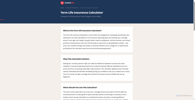 Security scan screenshot of https://crunchmilk.pages.dev/term-life-insurance-calculator/