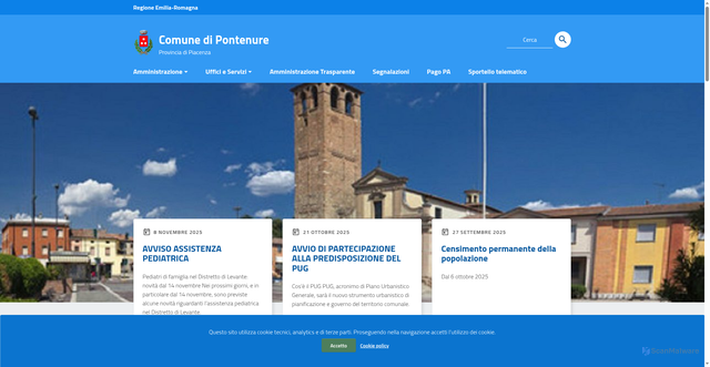 Security scan screenshot of https://www.comune.pontenure.pc.it/