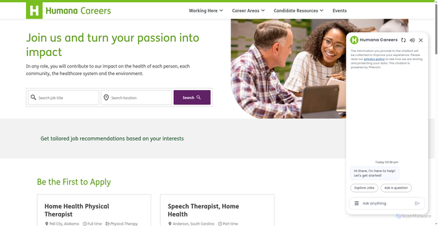 Security scan screenshot of https://careers.humana.com/us/en/