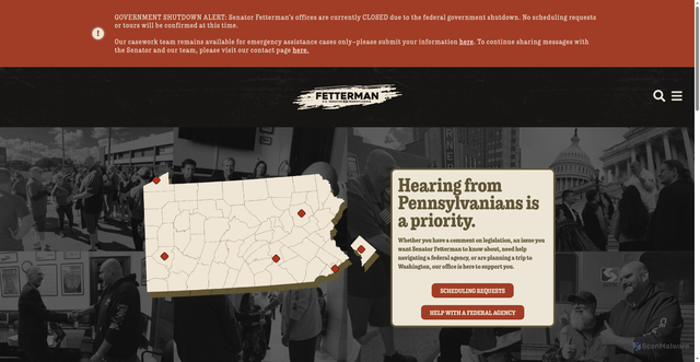 Security scan screenshot of https://www.fetterman.senate.gov/contact/