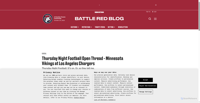 Security scan screenshot of https://www.battleredblog.com/general/72068/thursday-night-football-open-thread-minnesota-vikings-at-los-angeles-chargers