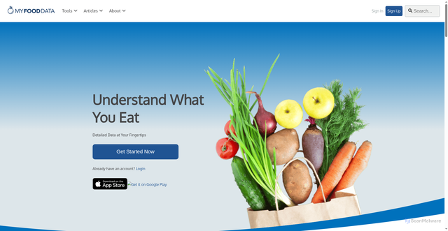 Security scan screenshot of https://www.myfooddata.com
