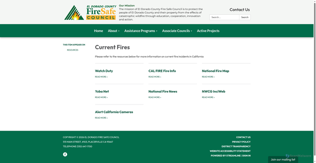 Security scan screenshot of https://www.edcfiresafe.org/current-fires