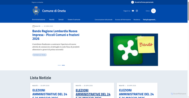 Security scan screenshot of https://www.comune.oneta.bg.it