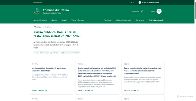 Security scan screenshot of https://comune.oratino.cb.it/
