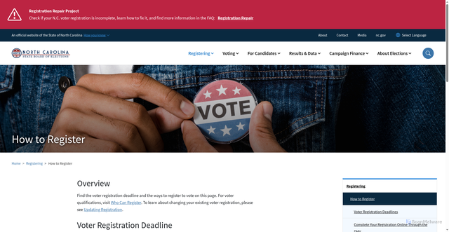 Security scan screenshot of https://www.ncsbe.gov/registering/how-register