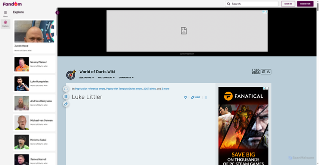 Security scan screenshot of https://world-of-darts.fandom.com/wiki/Luke_Littler
