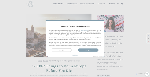 Security scan screenshot of https://whereintheworldisnina.com/experiences-in-europe/