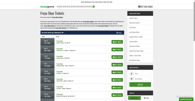 Security scan screenshot of http://www.ticketgenie.com/freya-skye-tickets.html