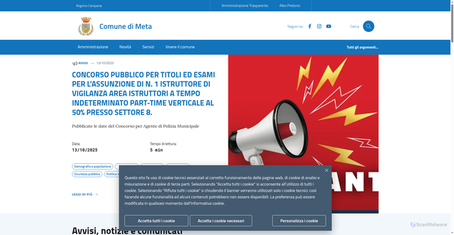 Security scan screenshot of https://www.comune.meta.na.it/