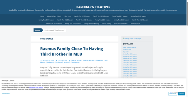 Security scan screenshot of https://baseballrelatives.wordpress.com/tag/cory-rasmus/