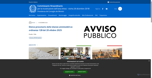 Security scan screenshot of https://www.commissariosismaareaetnea.it/it