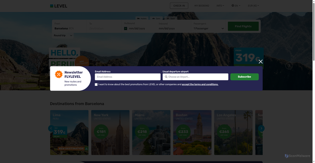 Security scan screenshot of https://flylevel.com