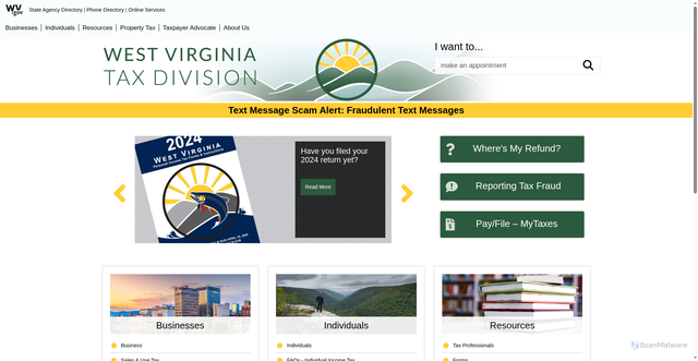 Security scan screenshot of https://tax.wv.gov/Pages/default.aspx