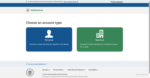 Security scan screenshot of https://my.mass.gov/