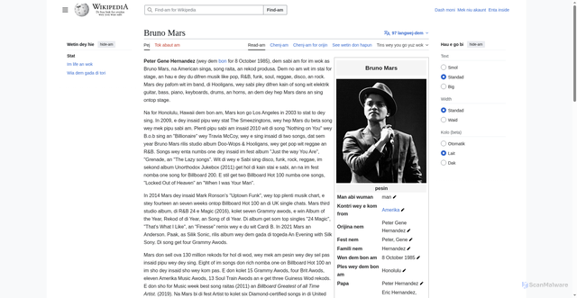 Security scan screenshot of https://pcm.wikipedia.org/wiki/Bruno_Mars