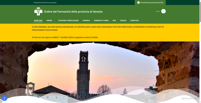 Security scan screenshot of https://www.ordinefarmacistivenezia.it