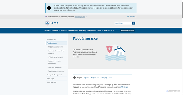 Security scan screenshot of https://www.fema.gov/flood-insurance