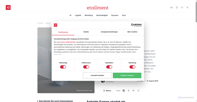 Security scan screenshot of https://r.brevo.etailment.de/mk/cl/f/sh/7nVU1aA2nfwMGwU7wxy6cWsajIhIrcE/HBJsJlfTd9vr