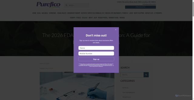 Security scan screenshot of https://www.purefico.com/post/fda-peptide-reclassification/