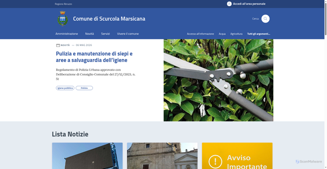 Security scan screenshot of https://www.comune.scurcolamarsicana.aq.it