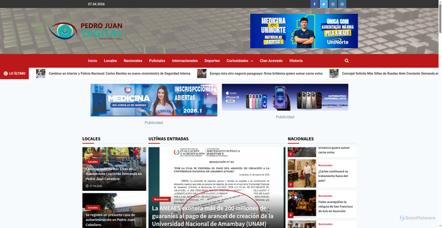 Security scan screenshot of https://www.pedrojuandigital.com.py